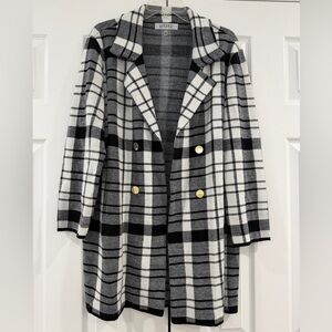 Kasper Black and White Plaid Pea Coat